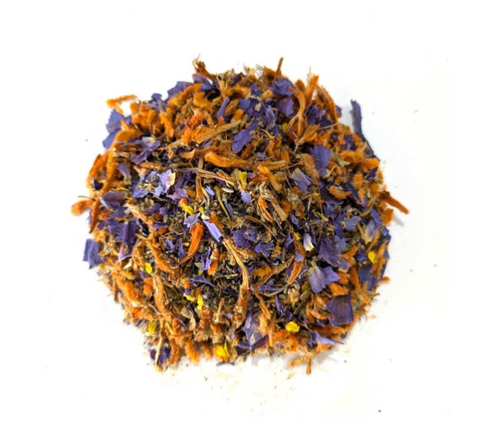 Blue lotus, wild dagga, damiana, and mullein herbs on a white background