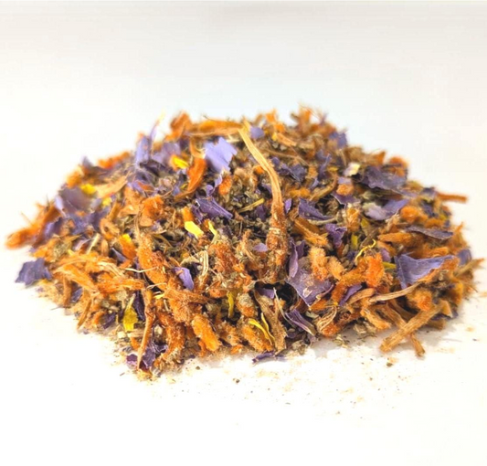 Blue lotus, wild dagga, damiana, and mullein herbs on a white background