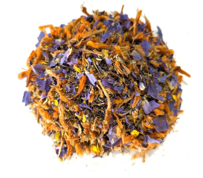Blue lotus, wild dagga, damiana, and mullein herbs on a white background