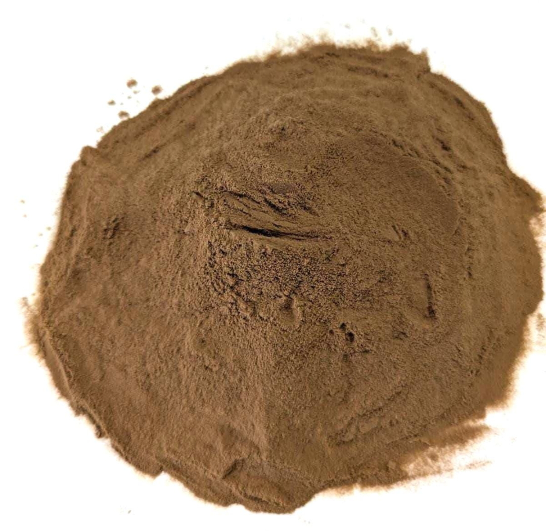 Brown blue lotus extract powder (200:1) by Astral Herbal. The Nymphaea caerulea extract powder is arranged in a mound on a white background.