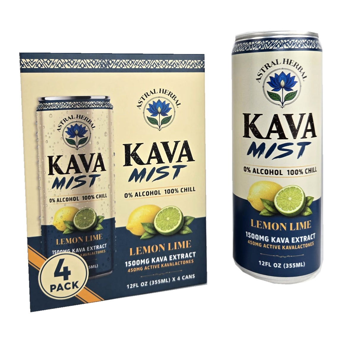 Kava Mist — Lemon Lime Sparkling Kava Drink — 4 × 12 fl oz Cans