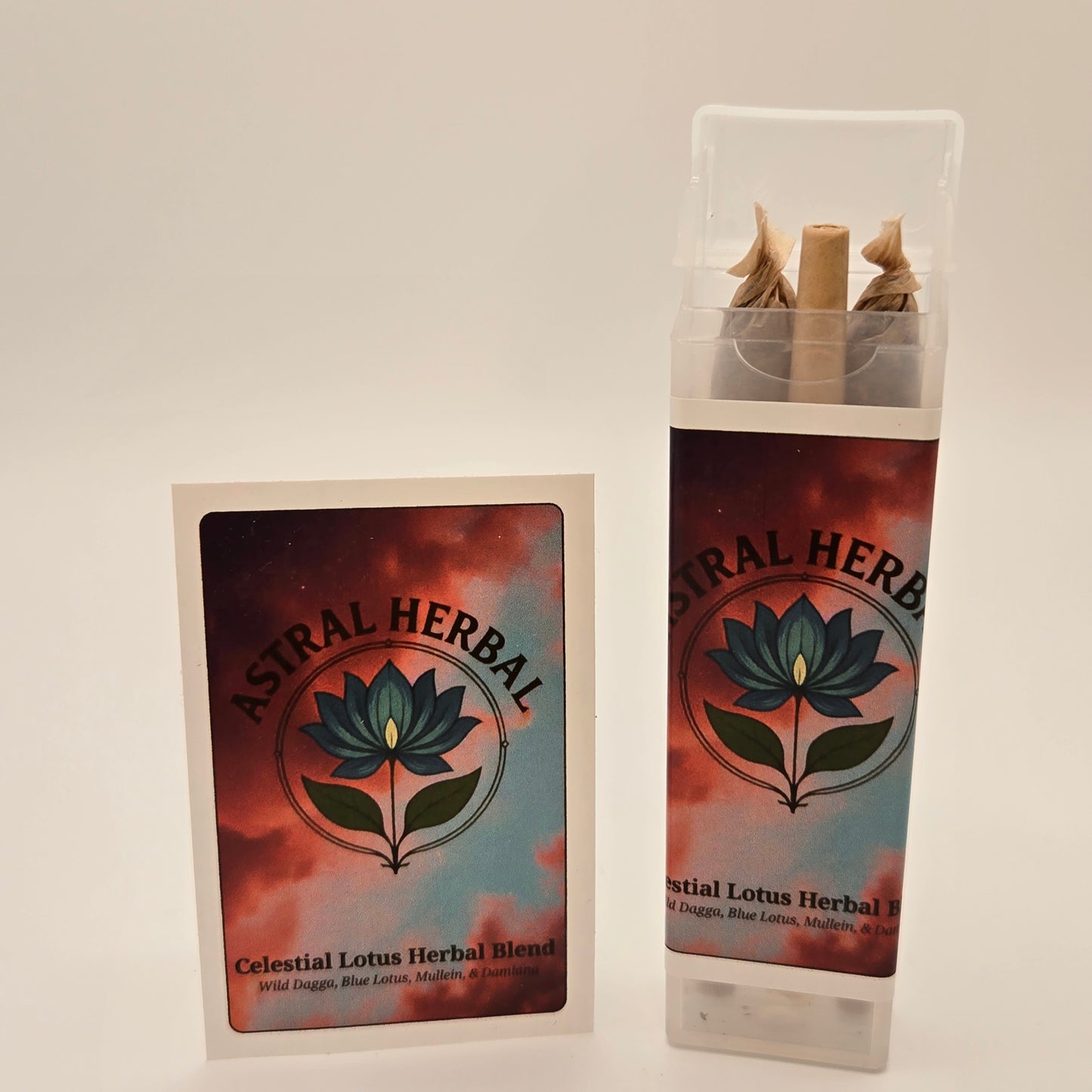 Two packages of Celestial Lotus Herbal Incense on a light gray background