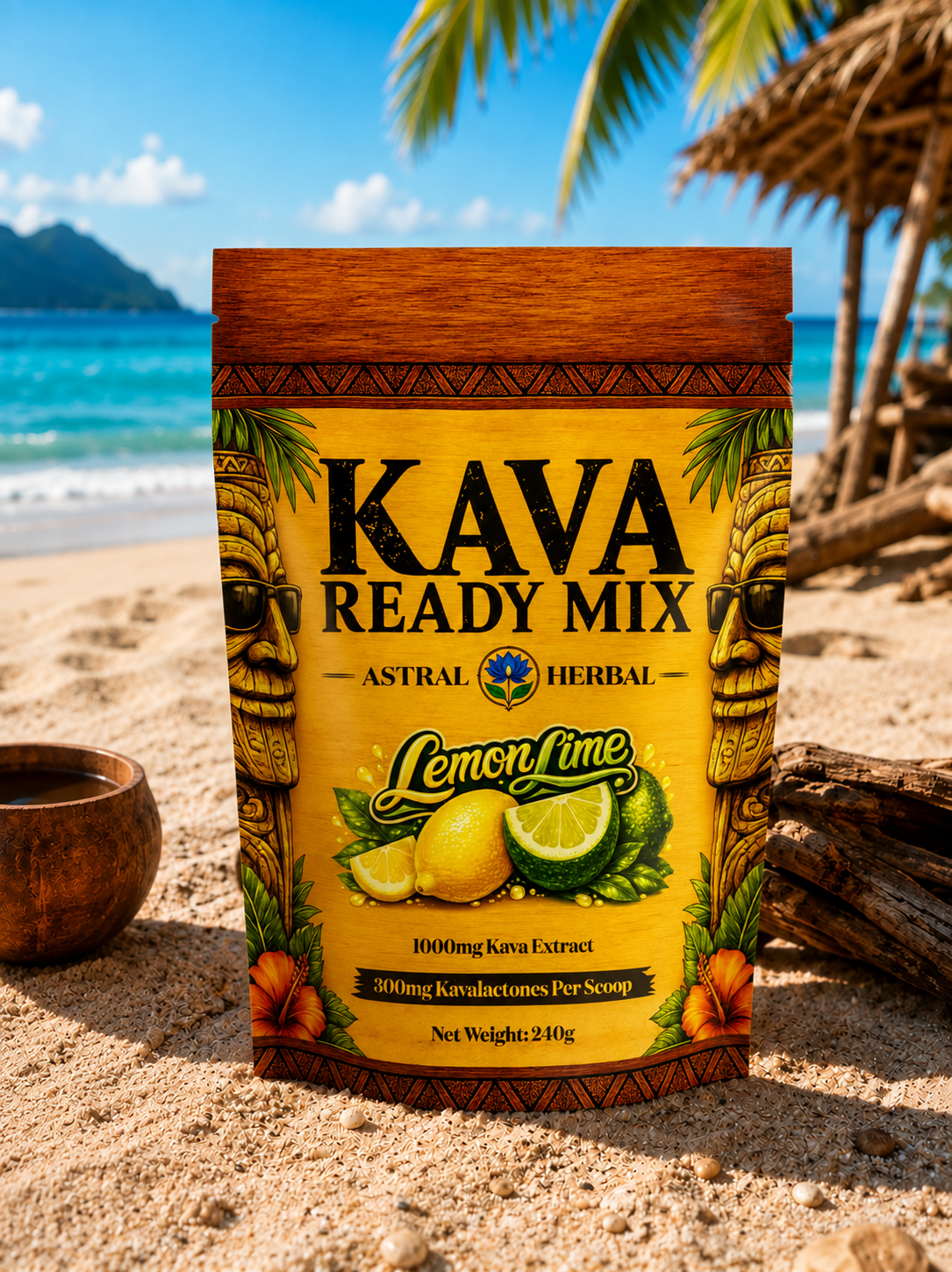 Kava Ready Mix - Lemon Lime Flavor - 1000mg Kava Extract per Quick Dissolve Scoop