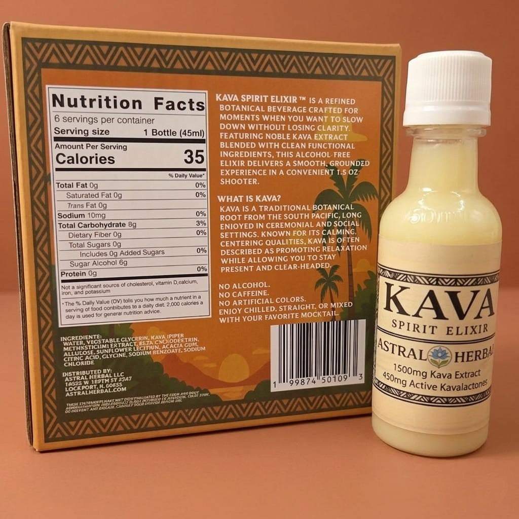 Kava Spirit Elixir - 1500mg Kava Extract and 450mg Kavalactones per 1.5oz Bottle