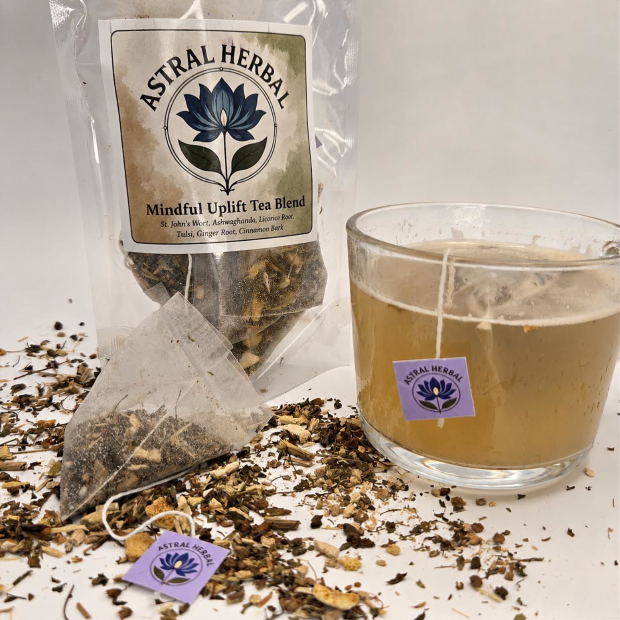Mindful Uplift Pyramid Tea Bags - Ashwaghanda, St. John's Wort, Tulsi & More