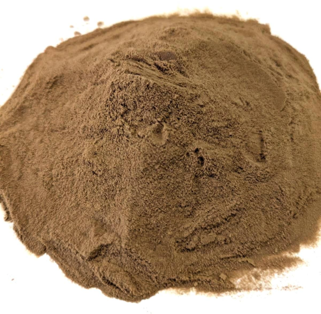 Brown blue lotus extract powder (200:1) by Astral Herbal. The Nymphaea caerulea extract powder is arranged in a mound on a white background.